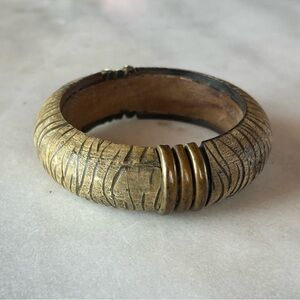 Vintage Chunky Wooden Animal Pattern Textured Bangle Bracelet
